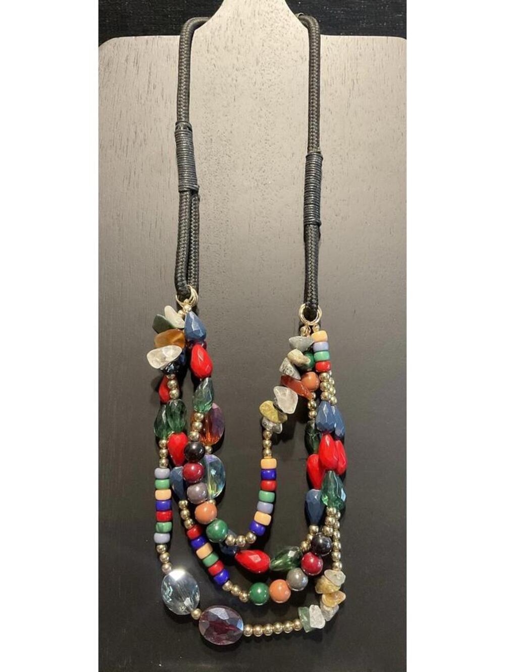 Necklace With Multi-colored Beads And Black Rope Costume Jewelry